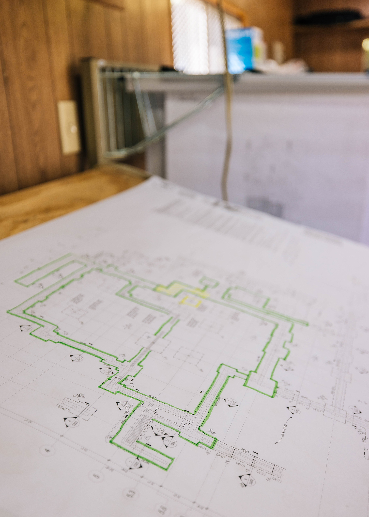 A closeup of a floor plan design for site preparation.